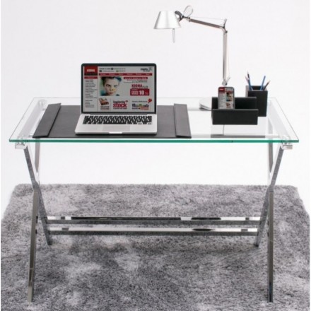 Mesa de escritorio EQUIS sobre de cristal templado y estructura de metal 110x55 cm