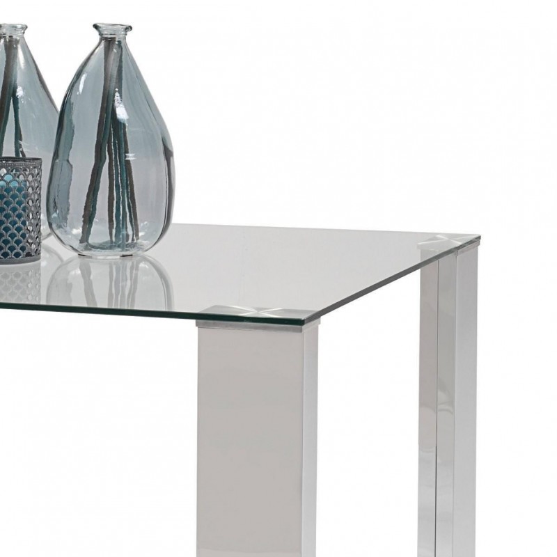 Mesa de centro KARINA con tapa de cristal templado y patas de ACERO