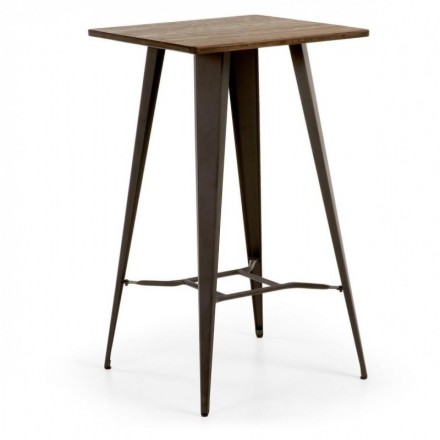 Mesa de cocina diseño industrial MALIRA sobre de bambú y pies de acero color grafito 60x60 cm