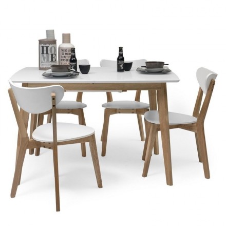 Conjunto de comedor de diseño nórdico MELAKA mesa extensible y 4 sillas