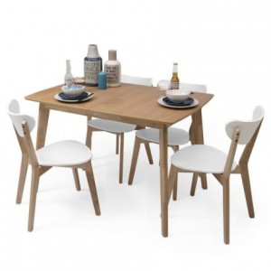 Conjunto de comedor de diseño nórdico MELAKA mesa extensible roble y 4 sillas