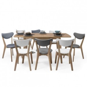 Conjunto de comedor de diseño nórdico MELAKA mesa extensible roble y 4 sillas