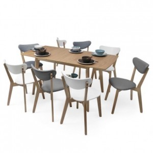 Conjunto de comedor de diseño nórdico MELAKA mesa extensible roble y 4 sillas