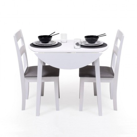 Conjunto de comedor DALLAS WHITE mesa de comedor redonda 90x55 extensible y 2 sillas de comedor