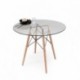 Mesa de cocina o comedor redonda TOWER VINTAGE 90 sobre de cristal de 90 cm y patas de madera de haya