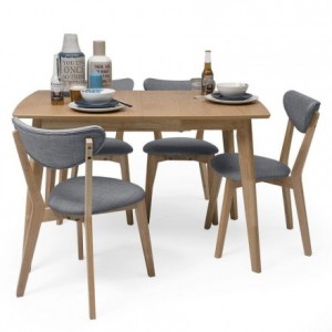 Conjunto de comedor de diseño nórdico MELAKA mesa extensible y 4 sillas tapizadas
