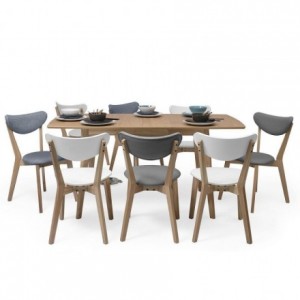 Conjunto de comedor de diseño nórdico MELAKA mesa extensible y 4 sillas tapizadas