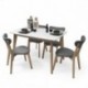 Conjunto de comedor de diseño nórdico MELAKA mesa extensible blanca y 4 sillas tapizadas