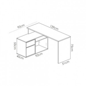 Mesa escritorio ROX color blanco/natural, grafito/natural o blanco 92x139x75 cm / 51x200-230x75 cm