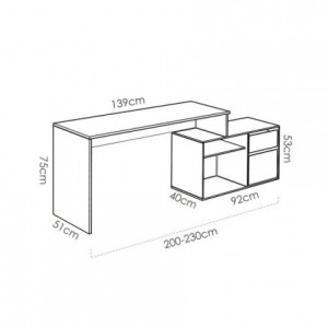 Mesa escritorio ROX color blanco/natural, grafito/natural o blanco 92x139x75 cm / 51x200-230x75 cm