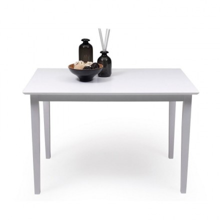 Mesa de comedor o cocina KANSAS sobre de MDF y patas de madera lacada en color blanco 112x74x72 cm