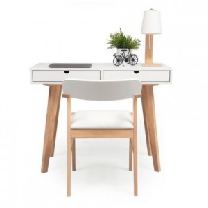 Conjunto de escritorio MELAKA mesa escritorio de 100x45 cm y silla color madera natural y blanco