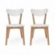 Conjunto de comedor/cocina de diseño nórdico MELAKA mesa fija de 75x75 cm y 2 sillas color roble y blanco