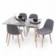 Conjunto de comedor CAIRO CHENILLA GRIS mesa de cristal de 120x79,5 cm y 4 sillas tela gris