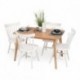 Conjunto de comedor de diseño nórdico colonial VICKY MELAKA mesa extensible roble y 4 sillas blancas