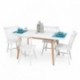 Conjunto de comedor de diseño nórdico colonial VICKY MELAKA mesa extensible roble y blanco y 4 sillas blanco