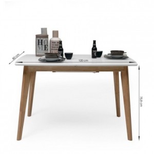 Conjunto de comedor de diseño nórdico colonial VICKY MELAKA mesa extensible roble y blanco y 4 sillas blanco