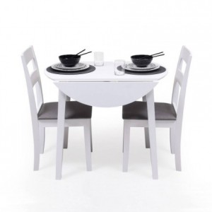 Mesa de comedor o cocina extensible redonda DALLAS de 90x55 cm. Madera lacada color blanco