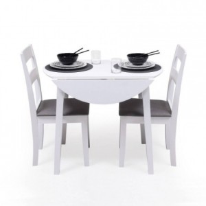 Mesa de comedor o cocina extensible redonda DALLAS de 90x55 cm. Madera lacada color blanco