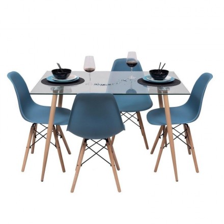 Conjunto de comedor de diseño nórdico CAIRO TOWER mesa de cristal 120x80 cm y 4 sillas MAX TOWER