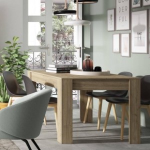 Mesa extensible BASS tablero de partículas melaminizado color blanco nordic/ madera naturale 140,4/200,4x90x76,1 cm