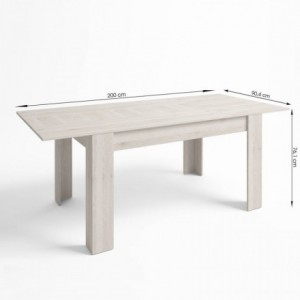 Mesa extensible BASS tablero de partículas melaminizado color blanco nordic/ madera naturale 140,4/200,4x90x76,1 cm