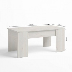 Mesa de centro elevable LOW tablero de partículas melaminizado color blanco nordic o madera naturale 100x50x45 cm