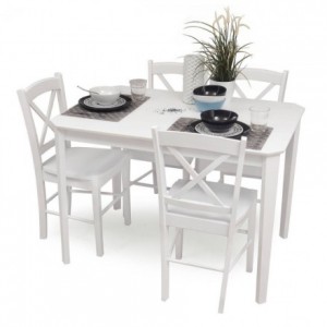 Conjunto de comedor o cocina GOLF mesa y 4 sillas color negro, blanco o natural