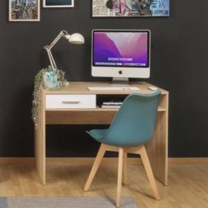 Mesa escritorio juvenil KENTO tablero de partículas melaminizado color cambrián y blanco 100x59x76 cm