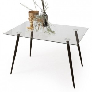 Conjunto de comedor CAIRO ZUNI mesa de cristal 120x80 cm y 6 sillas tapizadas color gris