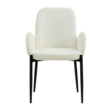 Silla de comedor REBECA tapizada en tela teddy y patas metálicas en negro