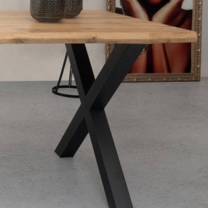 Mesa de comedor BORA, sobre de MDF color roble, patas metálicas color negro, de 180x90x75 cm
