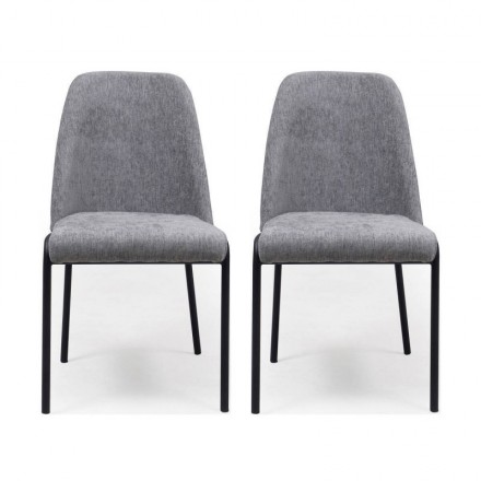 Pack de 2 sillas de comedor DURAN, tapizadas en tela jaspeada color gris o verde, patas metálicas color negro