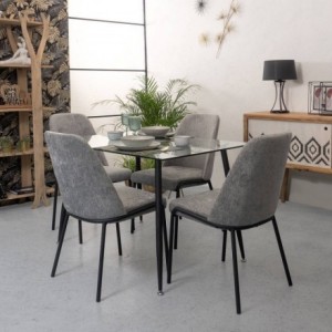 Conjunto de comedor CAIRO DURAN mesa de cristal de 120x80 cm y 4 sillas tapizadas