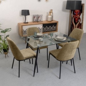 Conjunto de comedor CAIRO DURAN mesa de cristal de 120x80 cm y 4 sillas tapizadas