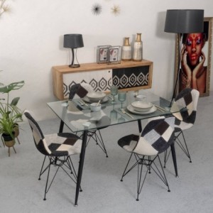 Conjunto de comedor CAIRO BAUHAUS mesa de cristal de 120x80 cm y 4 sillas tapizadas