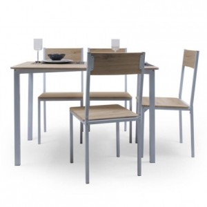 Conjunto de cocina KOLDO, mesa de 110x70 cm y 4 sillas, color roble y blanco
