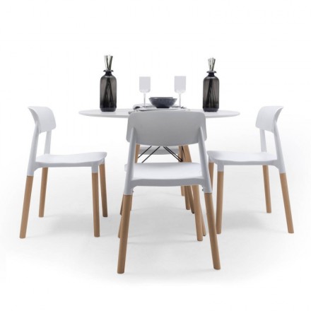 Conjunto de comedor CALAS TOWER WHITE 100, mesa redonda de 100 cm, 4 sillas de diseño nórdico