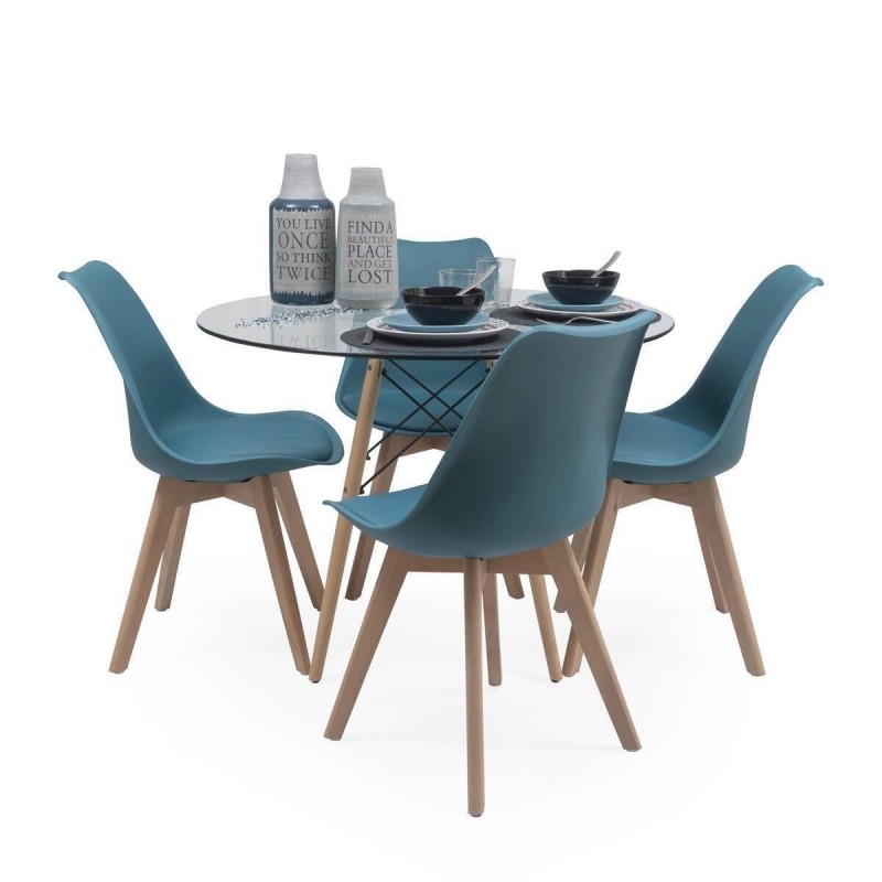 Conjunto de comedor TOWER 100 DAY CRISTAL mesa de cristal redonda de 100 cm y 4 sillas DAY