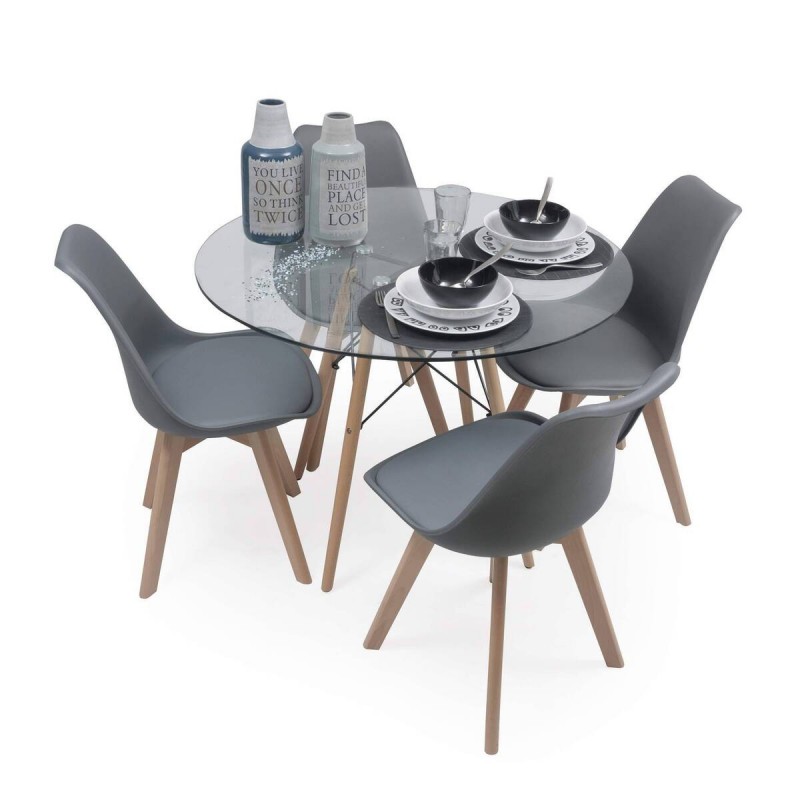 Conjunto de comedor TOWER 90 DAY CRISTAL mesa de cristal redonda de 90 cm y 4 sillas DAY