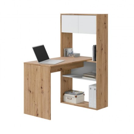 Mesa escritorio con estantería DUO color blanco artik y roble nodi