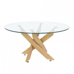 Mesa de centro redonda DALILA WOOD cristal templado y base metálica color madera de 80x40 cm
