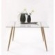 Mesa de comedor de diseño nórdico CAIRO tapa de cristal y patas de metal color roble 120x80 cm