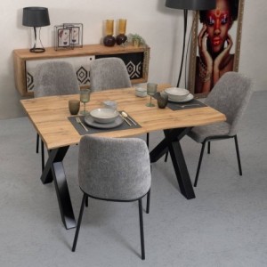 Conjunto de comedor KRAHE DURAN mesa de comedor extensible de 140/190x90 cm y 4 sillas tapizadas