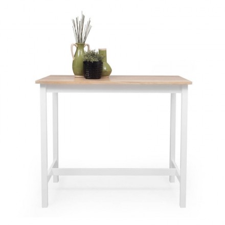 Mesa Alta PADDY de Madera Lacada blanca y tapa en color roble.
