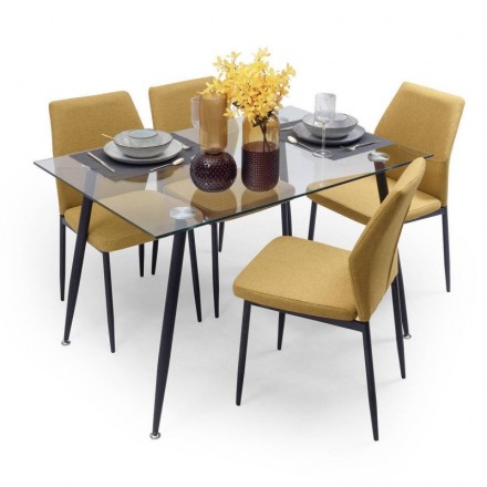 Conjunto de comedor CAIRO 120 BAY mesa cristal de 120 cm y 4 sillas BAY tapizadas